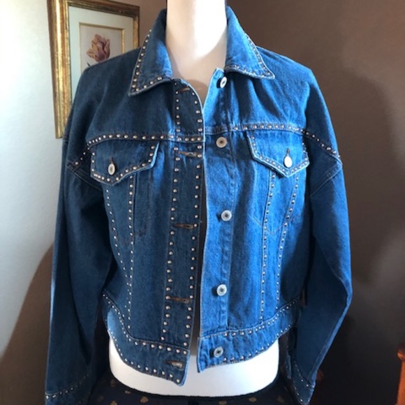 Silver Studded Jean Denim Jacket Tiger - Size Medium - NEW - Picture 4 of 7